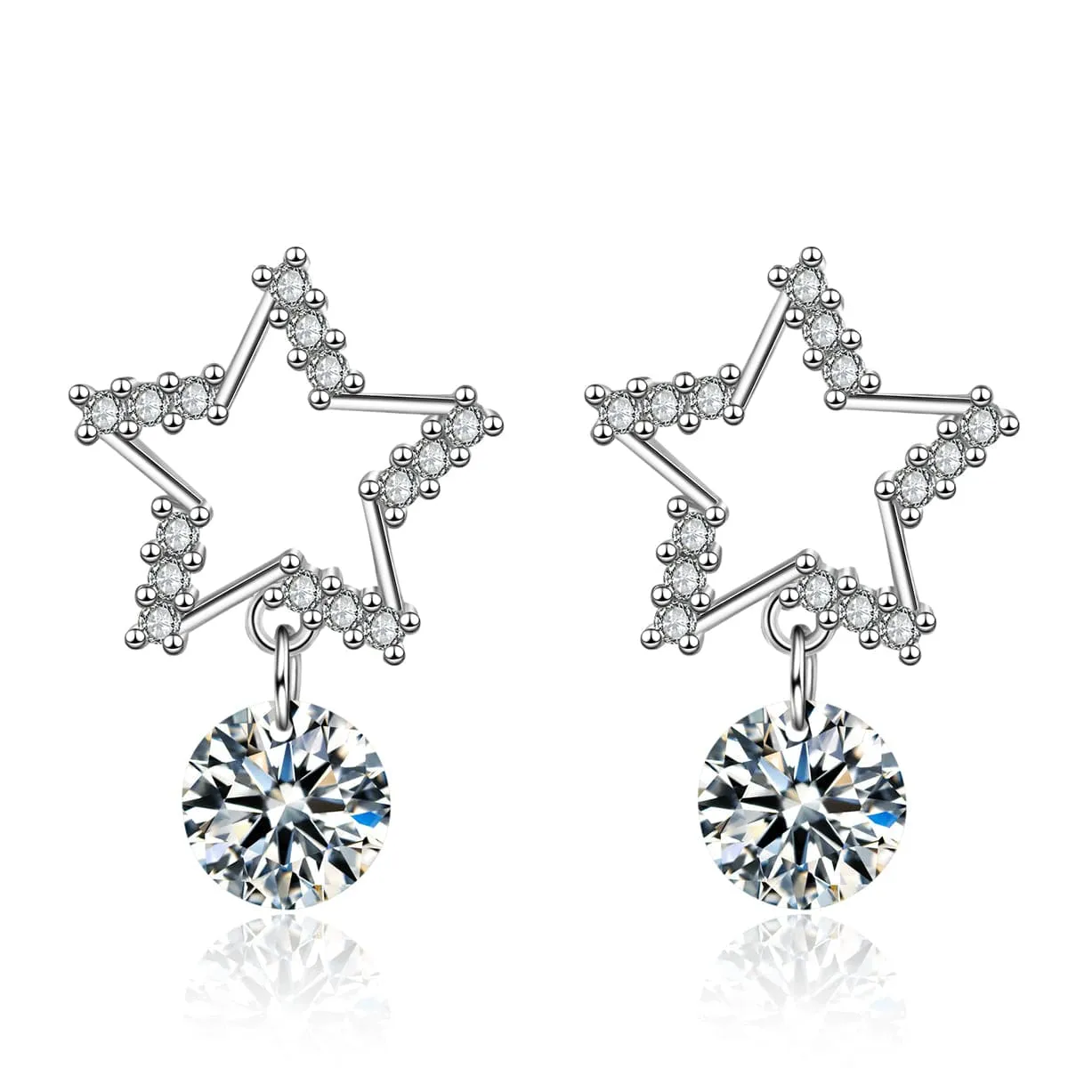 Cubic Zirconia & Silver-Plated Open-Star Drop Earrings