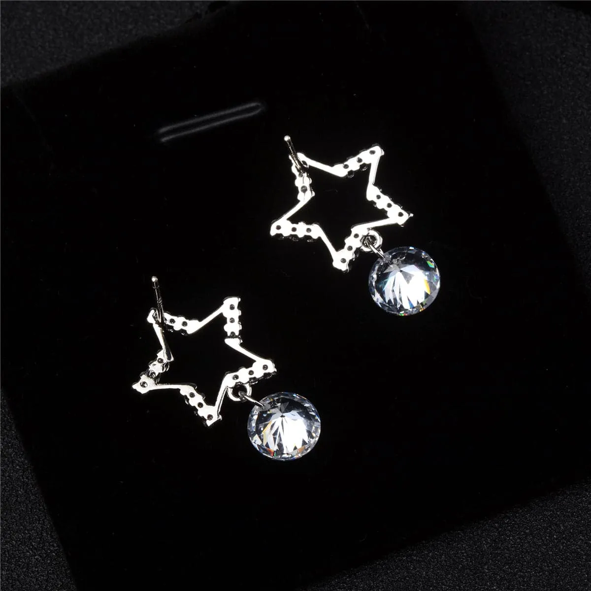 Cubic Zirconia & Silver-Plated Open-Star Drop Earrings