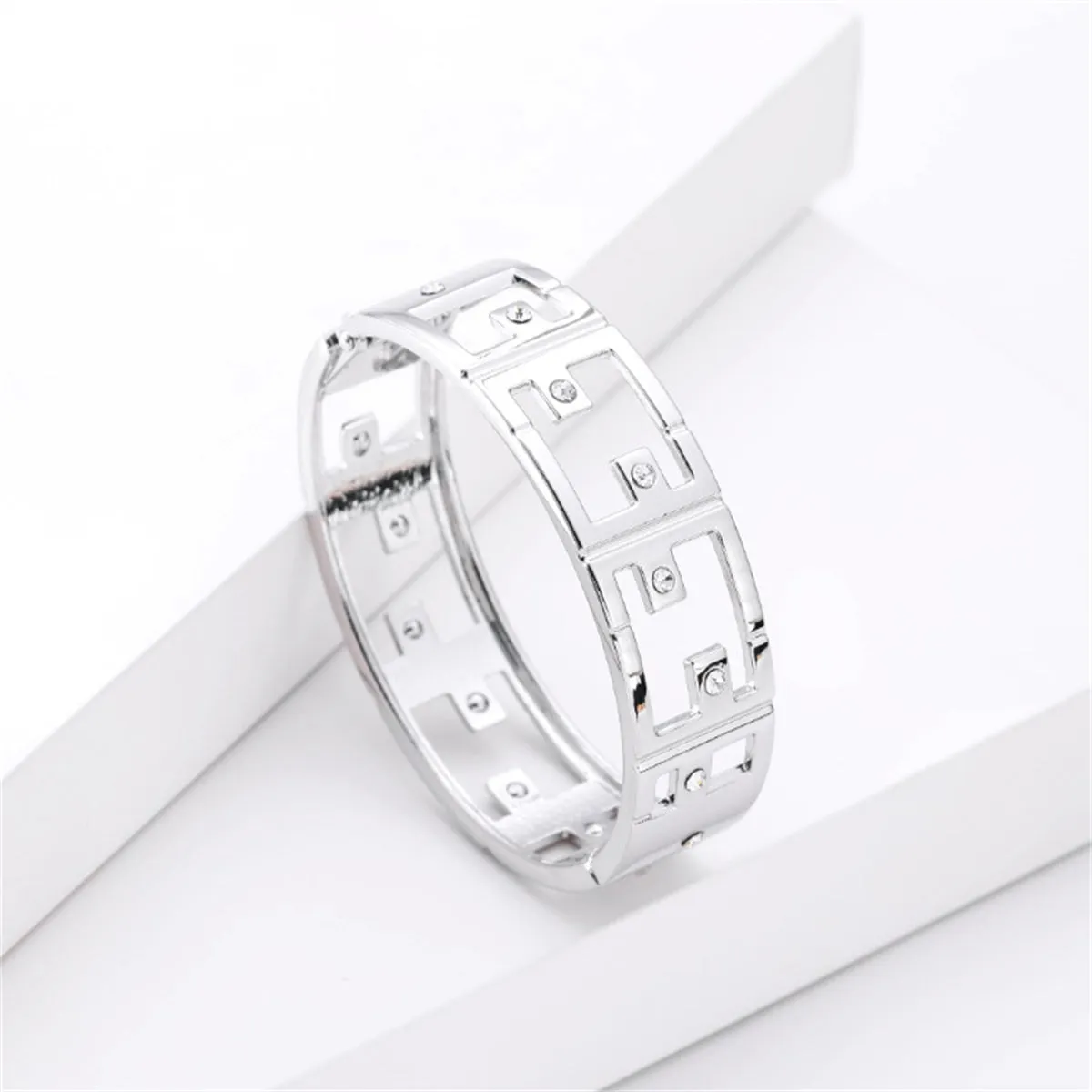 Cubic Zirconia & Silver-Plated Openwork Bangle