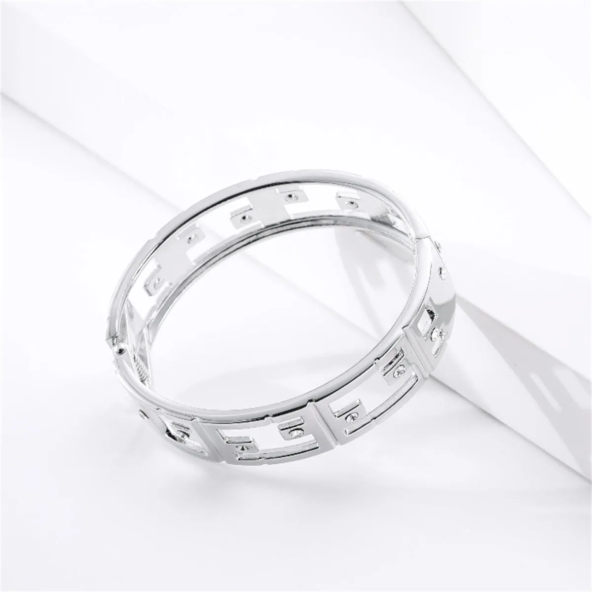 Cubic Zirconia & Silver-Plated Openwork Bangle