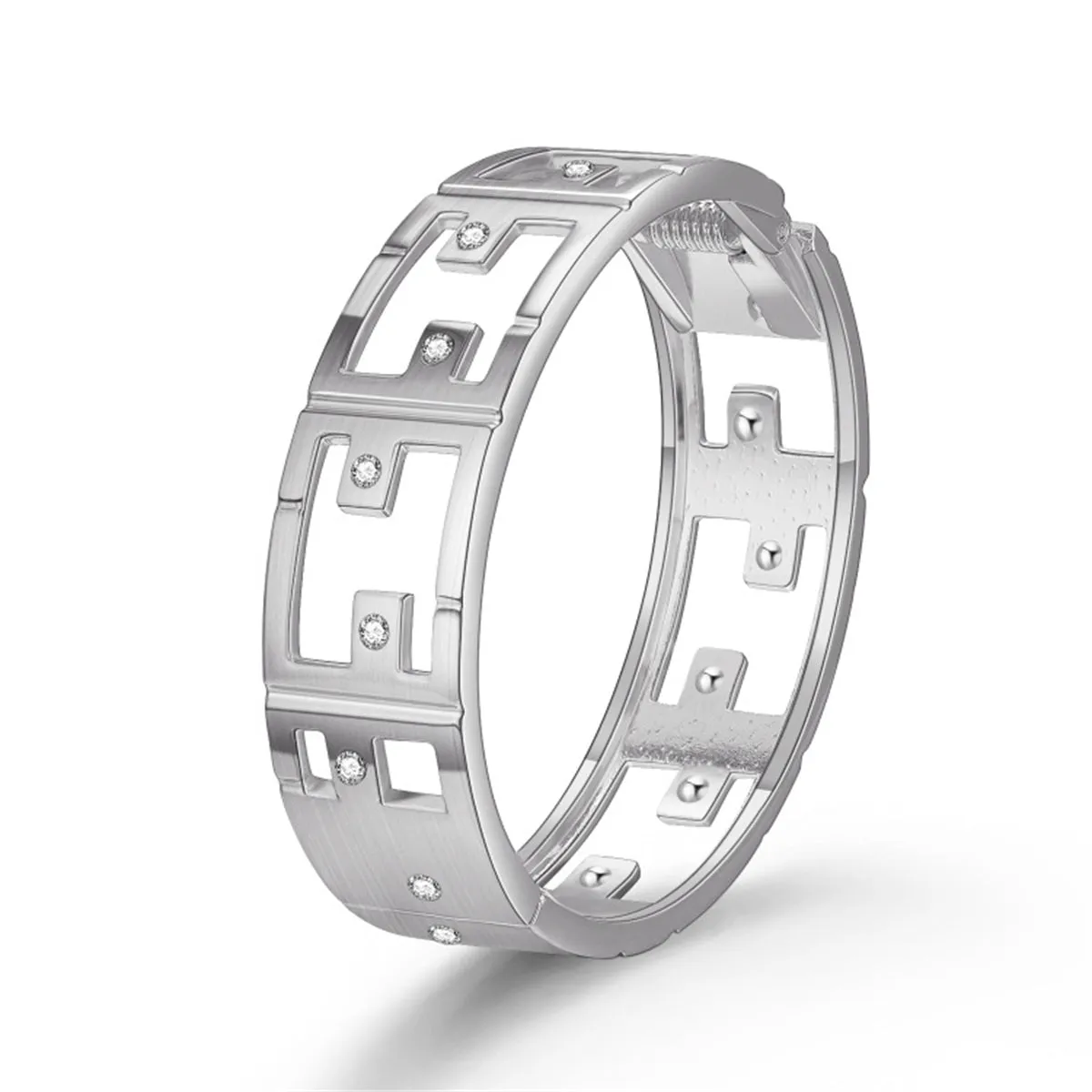 Cubic Zirconia & Silver-Plated Openwork Bangle