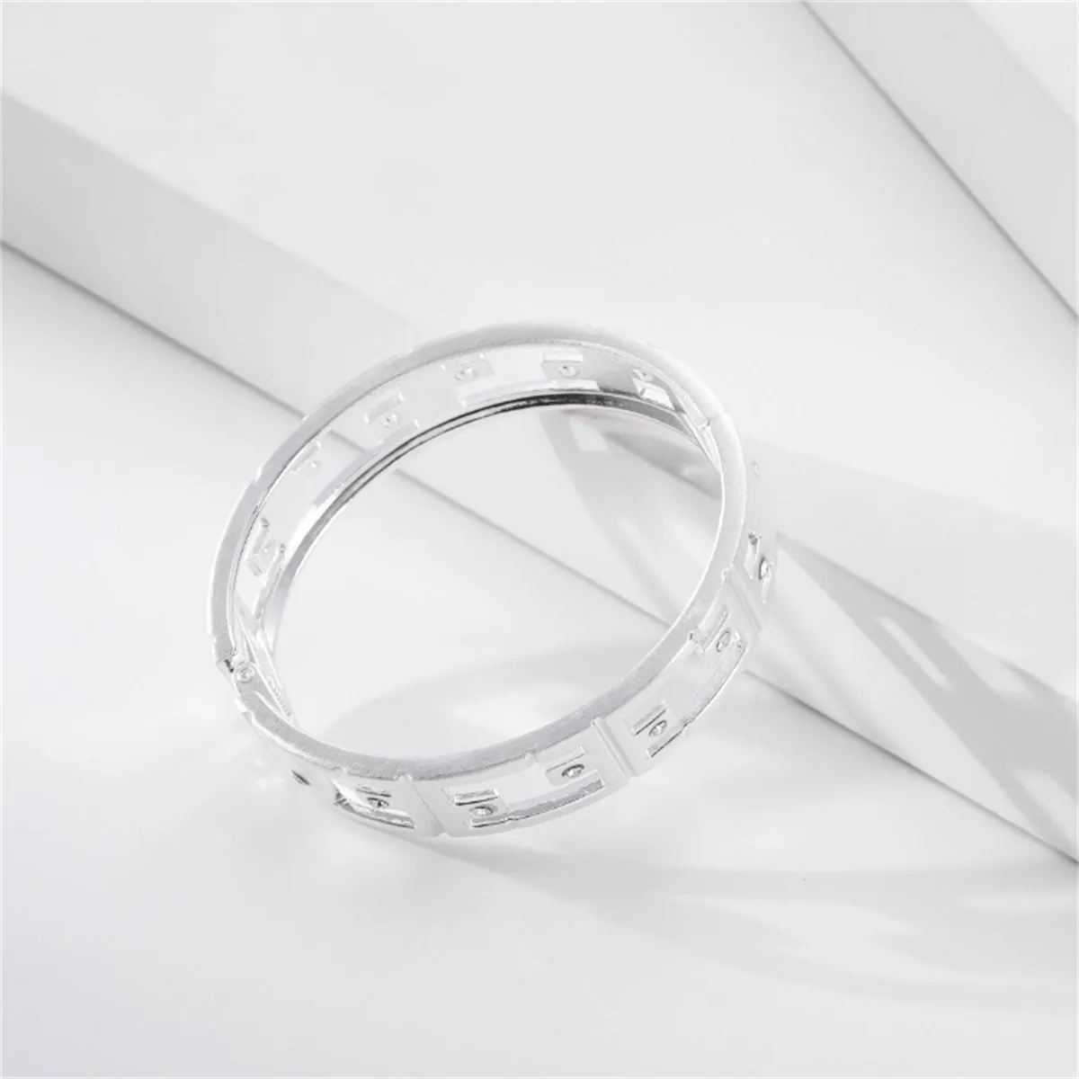 Cubic Zirconia & Silver-Plated Openwork Bangle