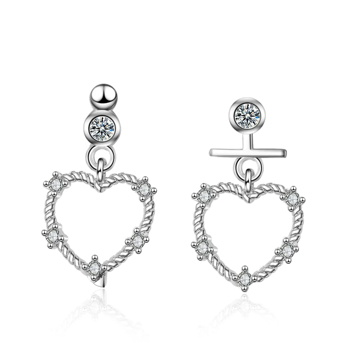 Cubic Zirconia & Silver-Plated Openwork Heart Drop Earrings