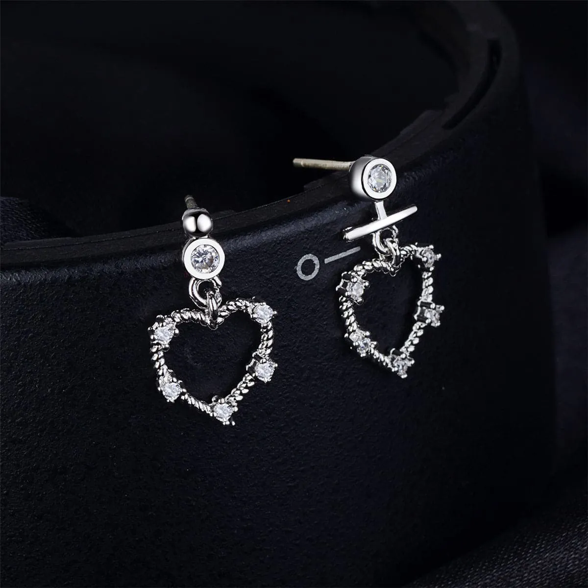 Cubic Zirconia & Silver-Plated Openwork Heart Drop Earrings