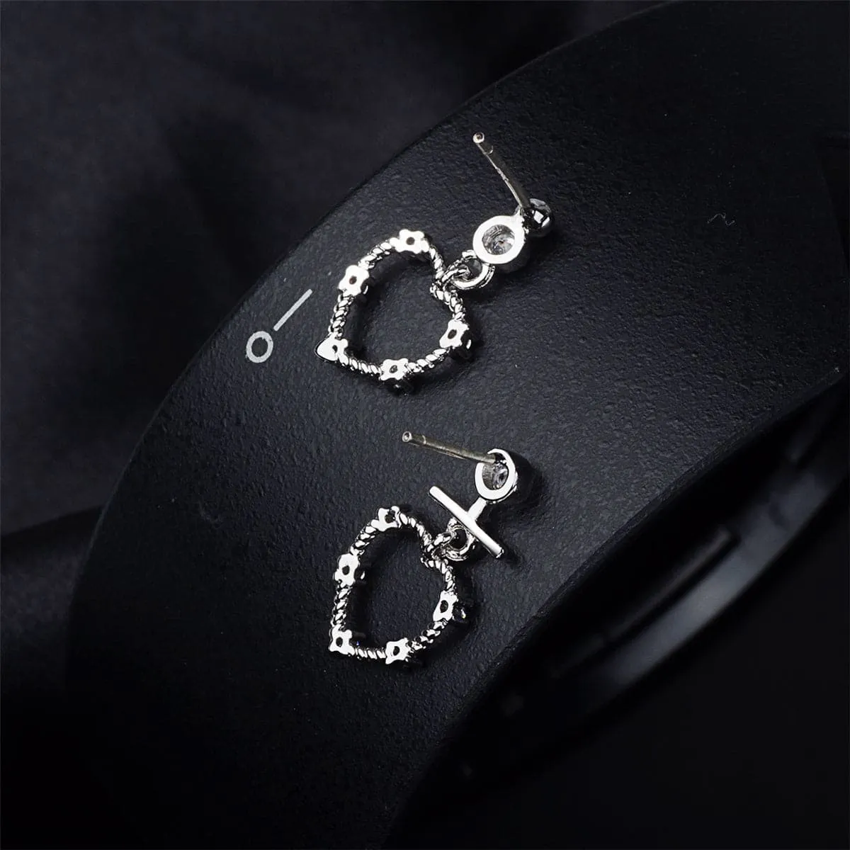 Cubic Zirconia & Silver-Plated Openwork Heart Drop Earrings