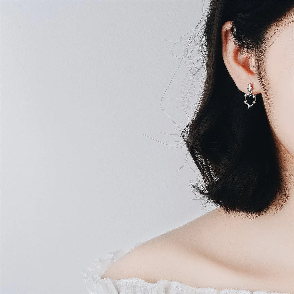 Cubic Zirconia & Silver-Plated Openwork Heart Drop Earrings