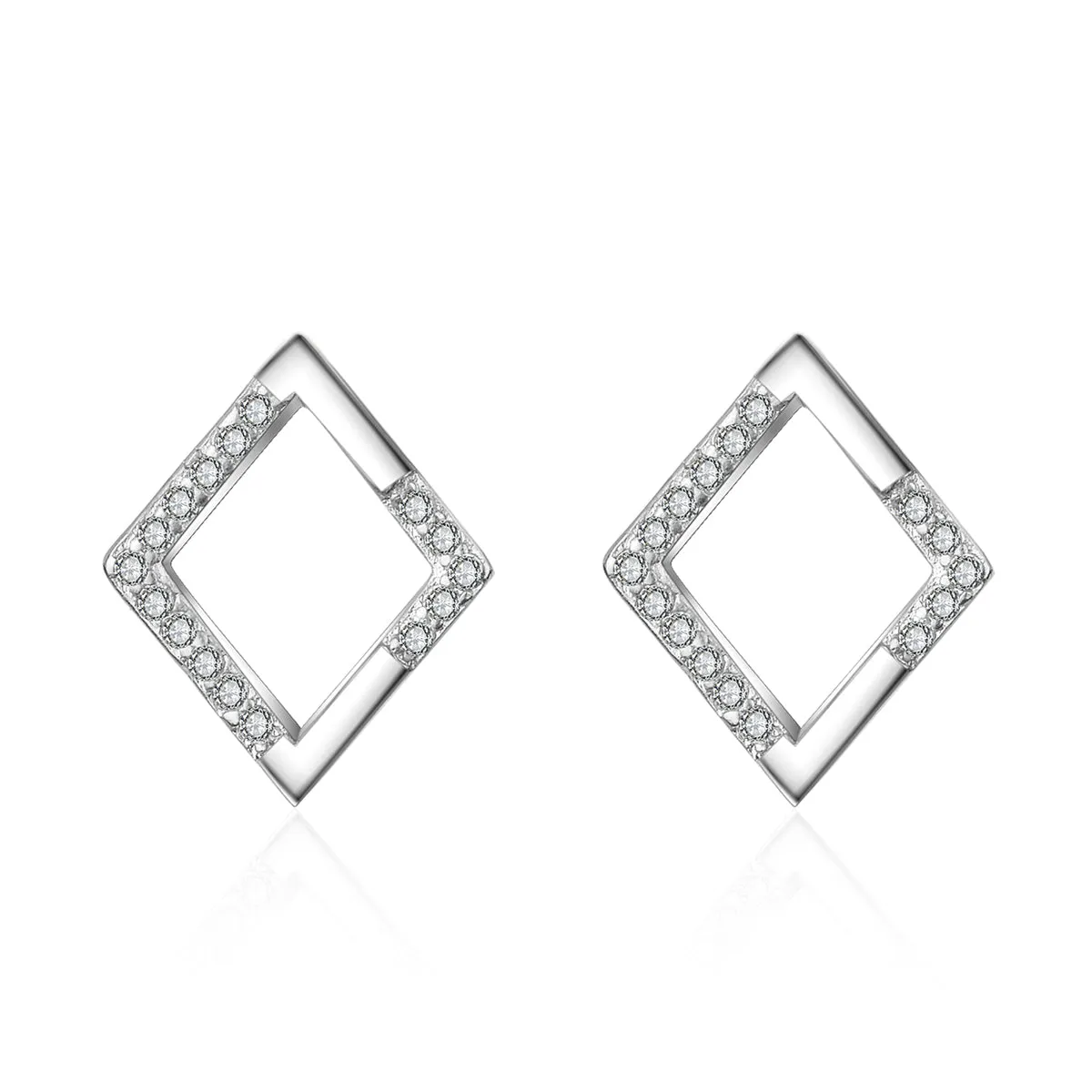 Cubic Zirconia & Silver-Plated Openwork Rhombus Stud Earrings