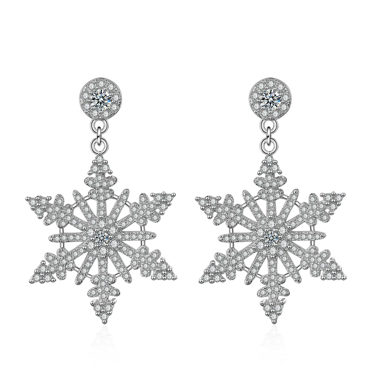 Cubic Zirconia & Silver-Plated Openwork Snowflake Drop Earrings