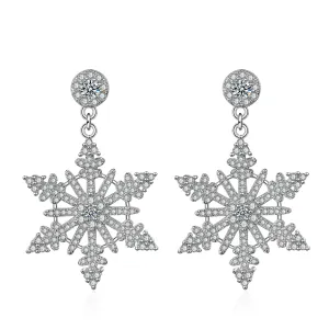 Cubic Zirconia & Silver-Plated Openwork Snowflake Drop Earrings