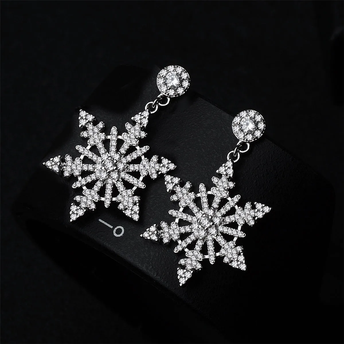 Cubic Zirconia & Silver-Plated Openwork Snowflake Drop Earrings