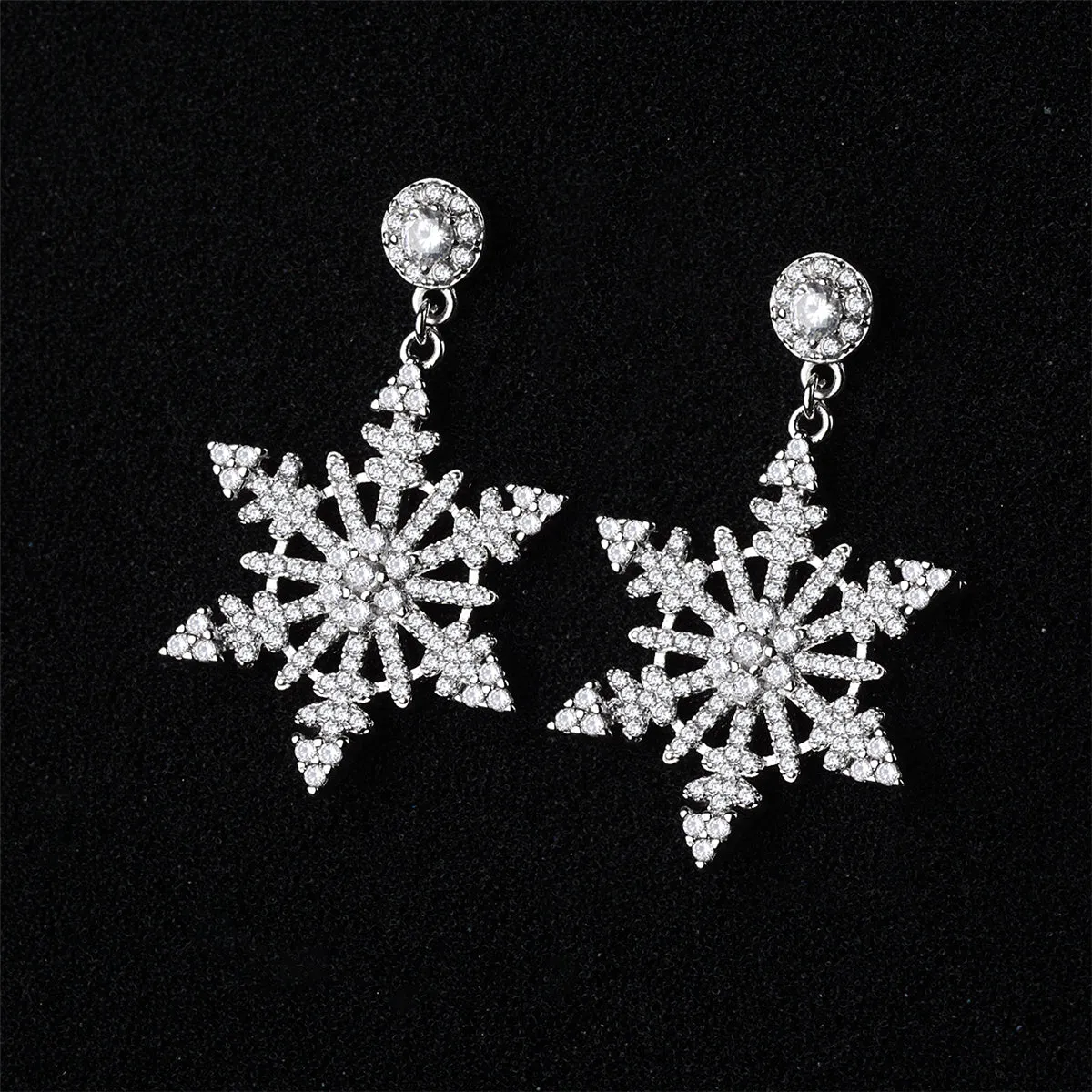 Cubic Zirconia & Silver-Plated Openwork Snowflake Drop Earrings