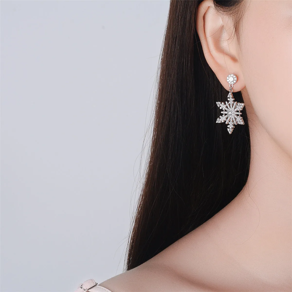 Cubic Zirconia & Silver-Plated Openwork Snowflake Drop Earrings