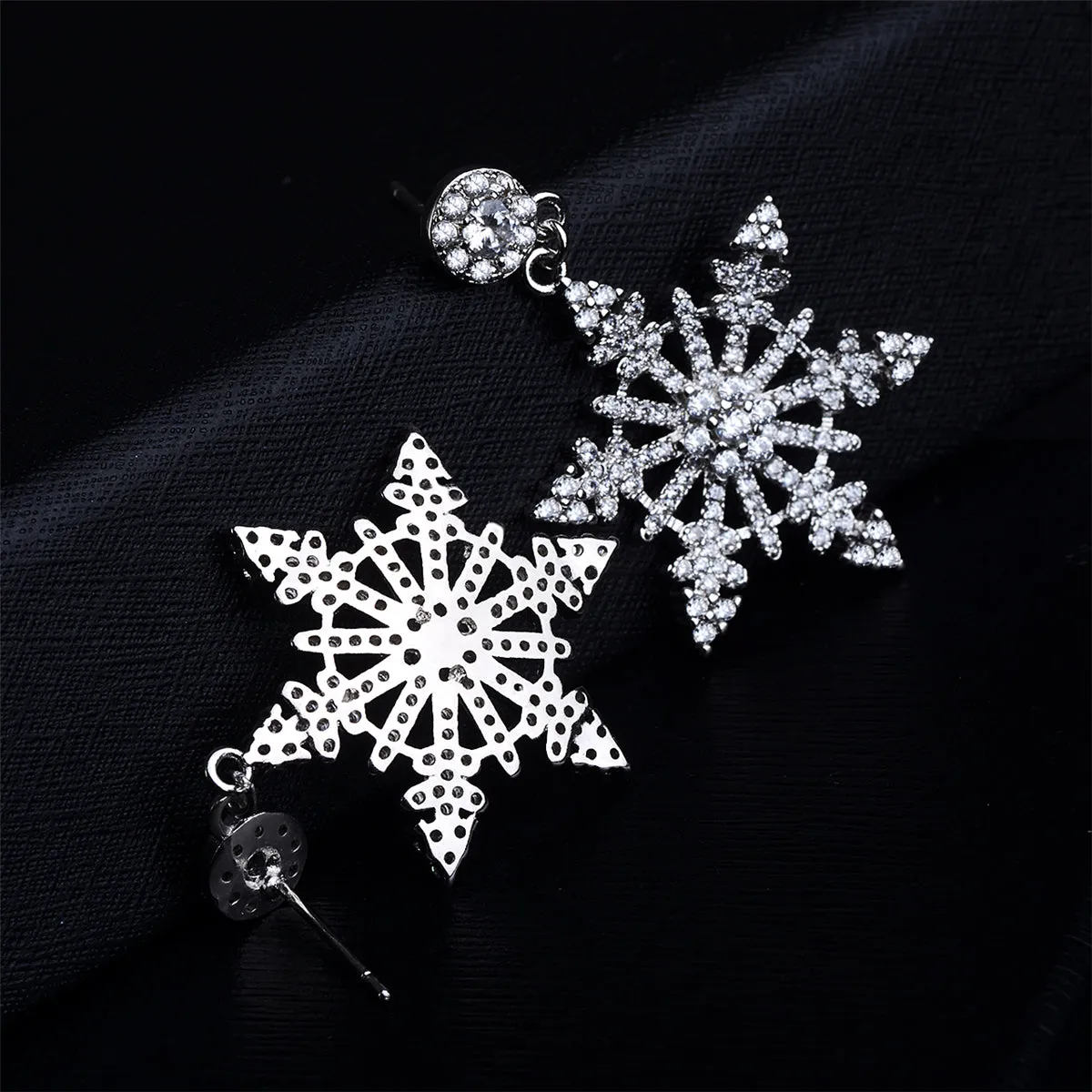 Cubic Zirconia & Silver-Plated Openwork Snowflake Drop Earrings