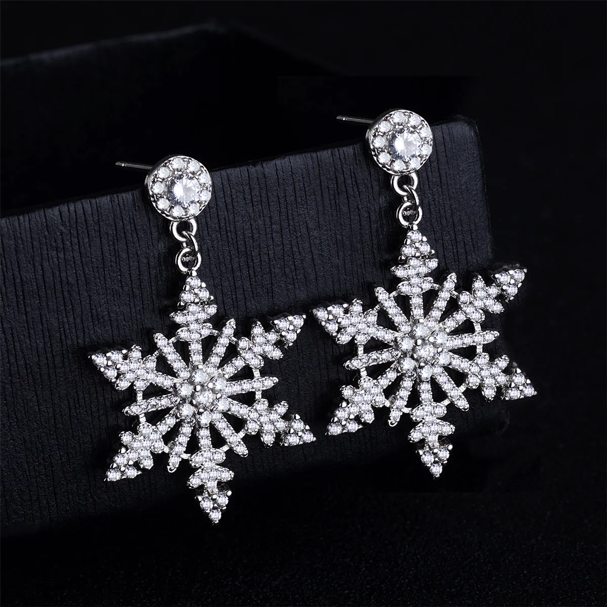 Cubic Zirconia & Silver-Plated Openwork Snowflake Drop Earrings