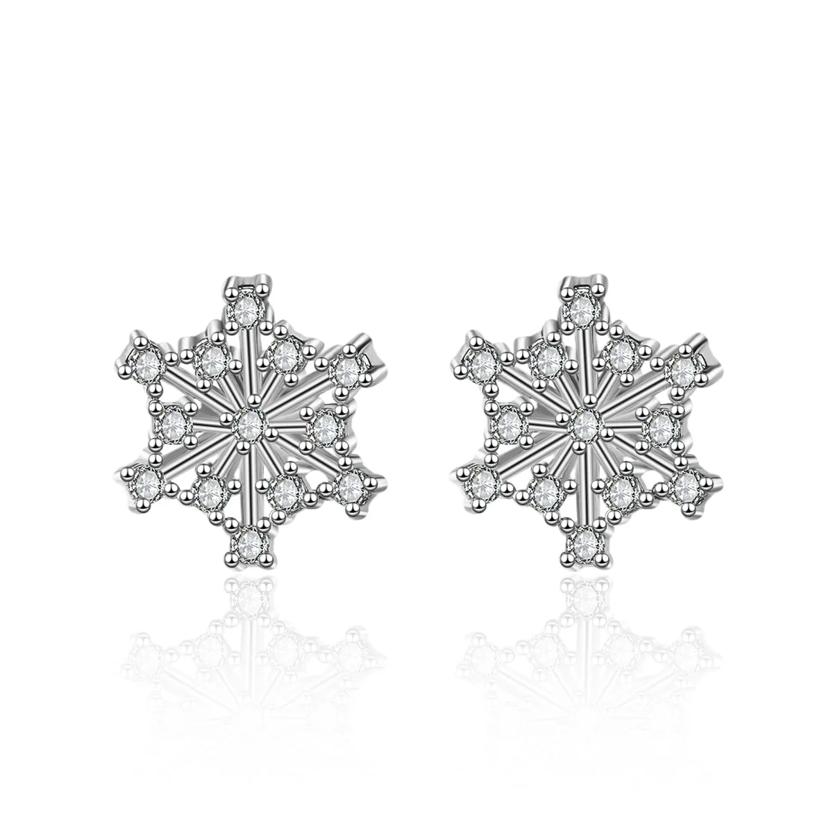 Cubic Zirconia & Silver-Plated Openwork Snowflake Stud Earrings