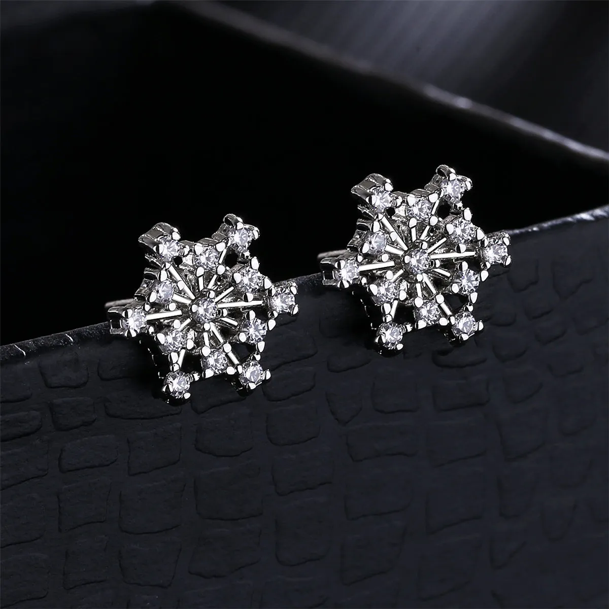 Cubic Zirconia & Silver-Plated Openwork Snowflake Stud Earrings