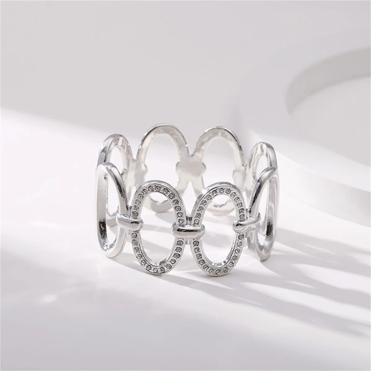 Cubic Zirconia & Silver-Plated Oval Station Bangle