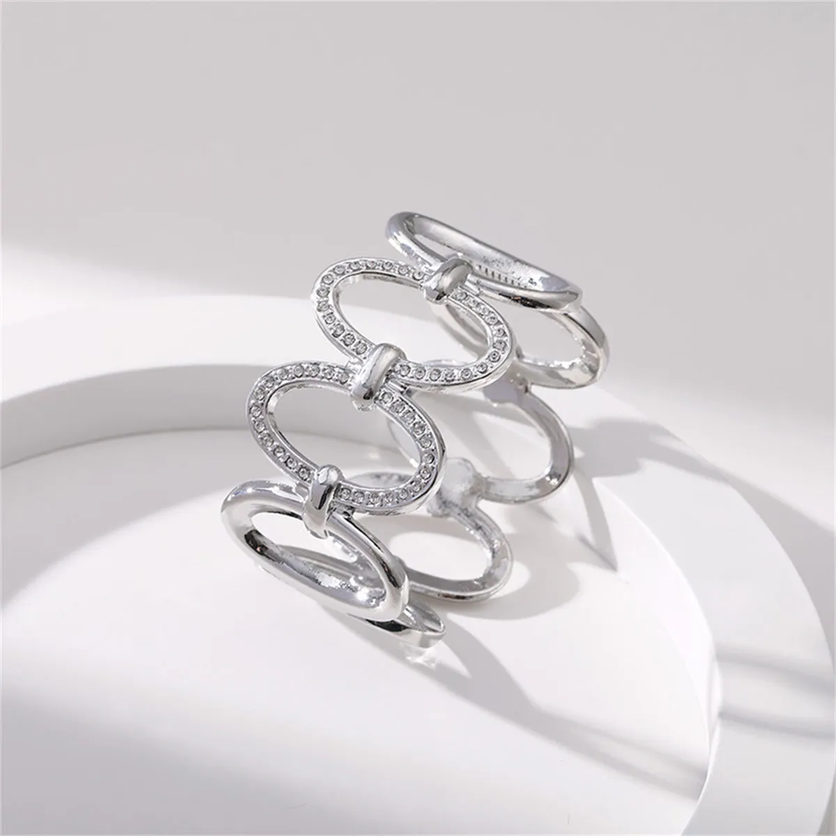 Cubic Zirconia & Silver-Plated Oval Station Bangle