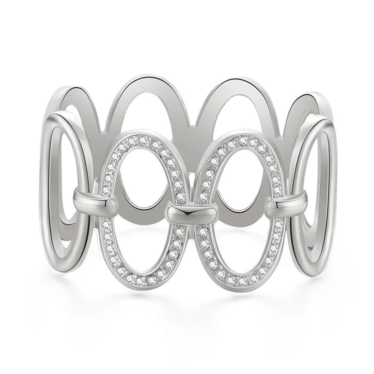 Cubic Zirconia & Silver-Plated Oval Station Bangle