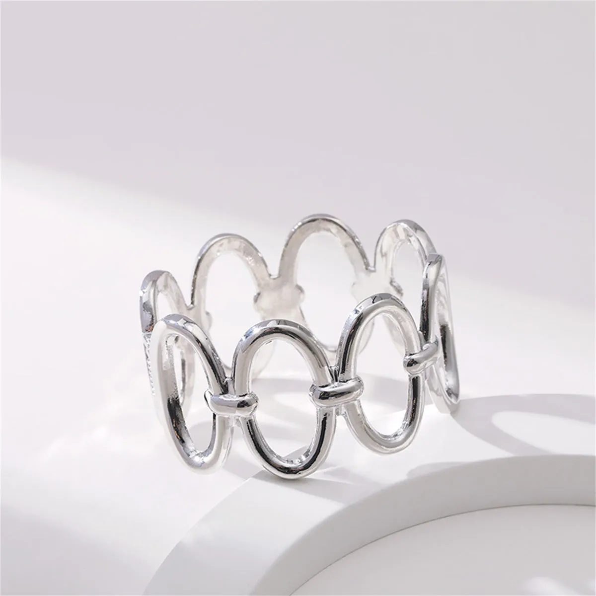 Cubic Zirconia & Silver-Plated Oval Station Bangle