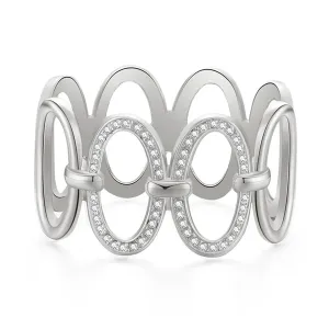 Cubic Zirconia & Silver-Plated Oval Station Bangle