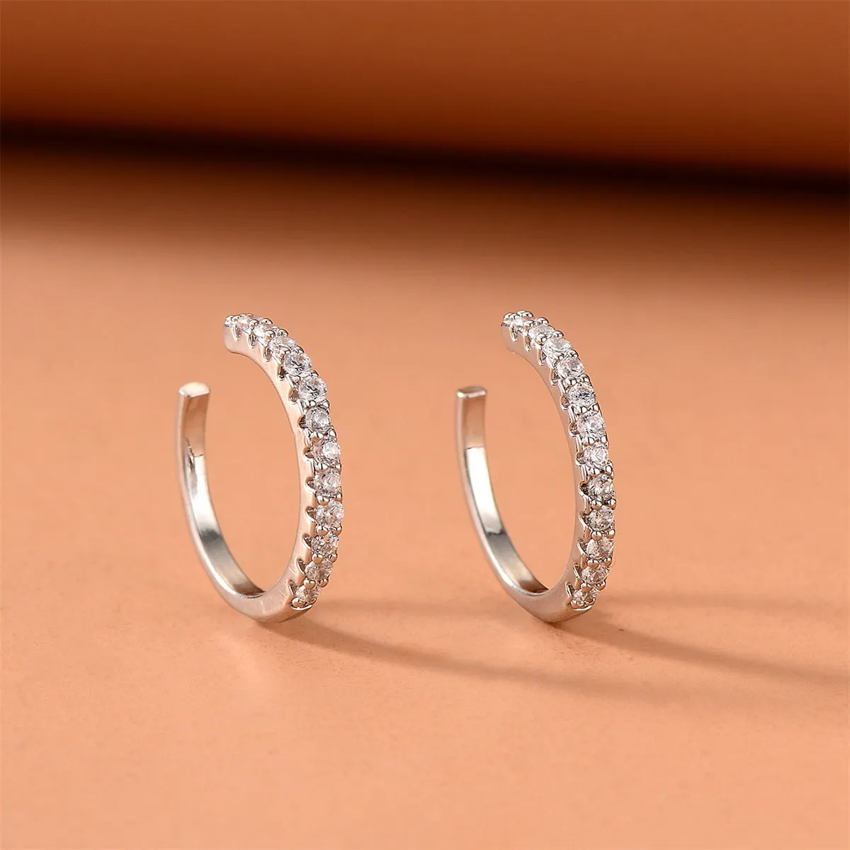 Cubic Zirconia & Silver-Plated Pavé Ear Cuffs