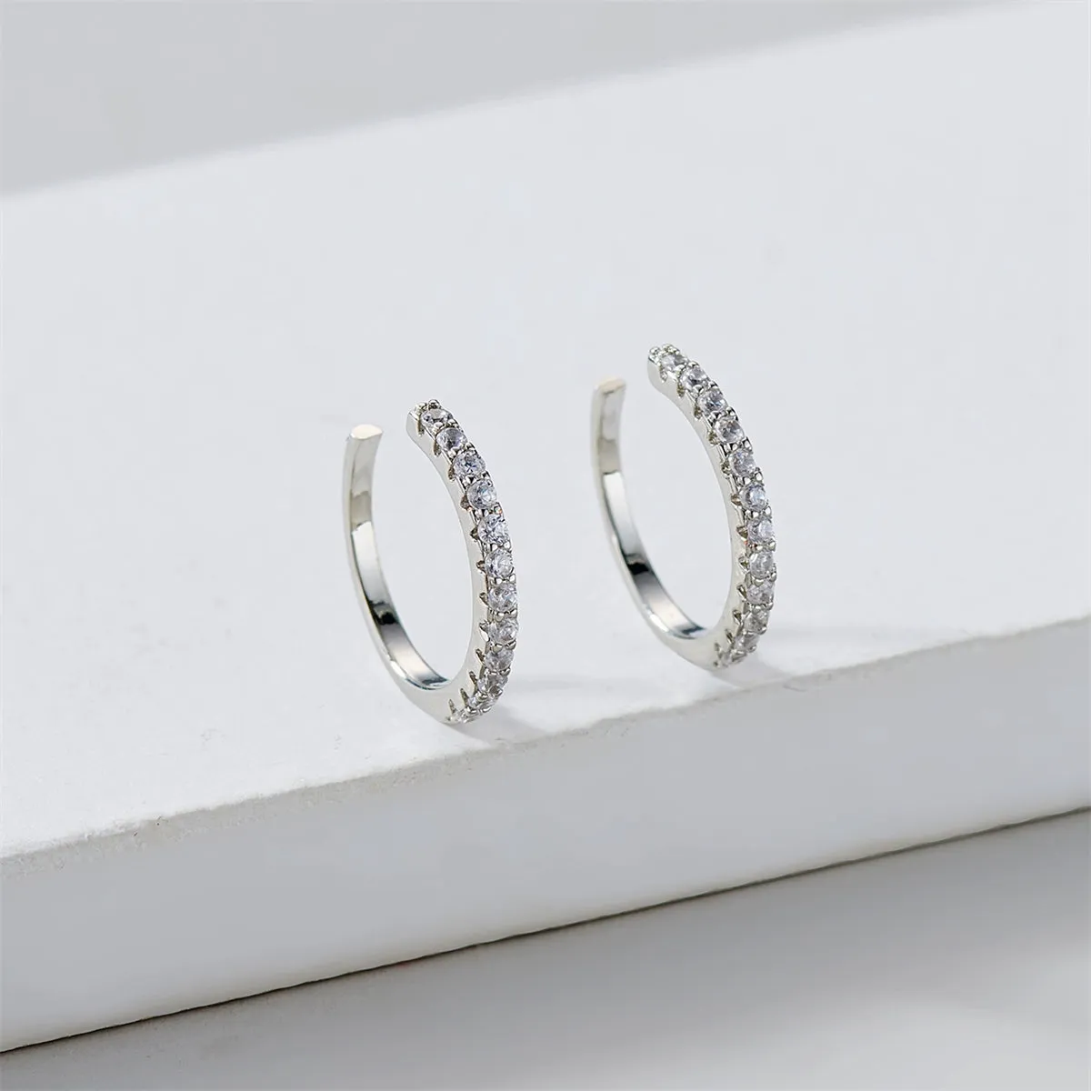 Cubic Zirconia & Silver-Plated Pavé Ear Cuffs