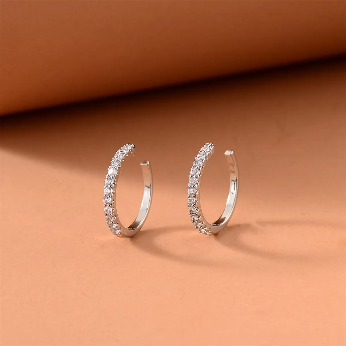 Cubic Zirconia & Silver-Plated Pavé Ear Cuffs