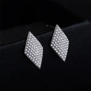 Cubic Zirconia & Silver-Plated Pavé Rhombus Stud Earrings