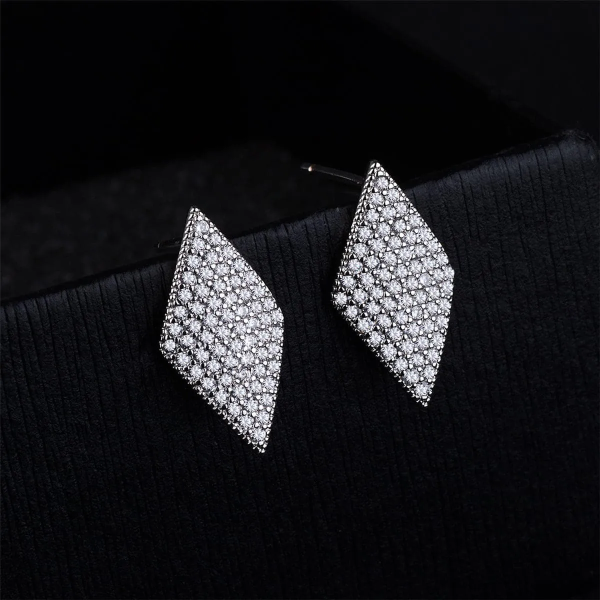 Cubic Zirconia & Silver-Plated Pavé Rhombus Stud Earrings