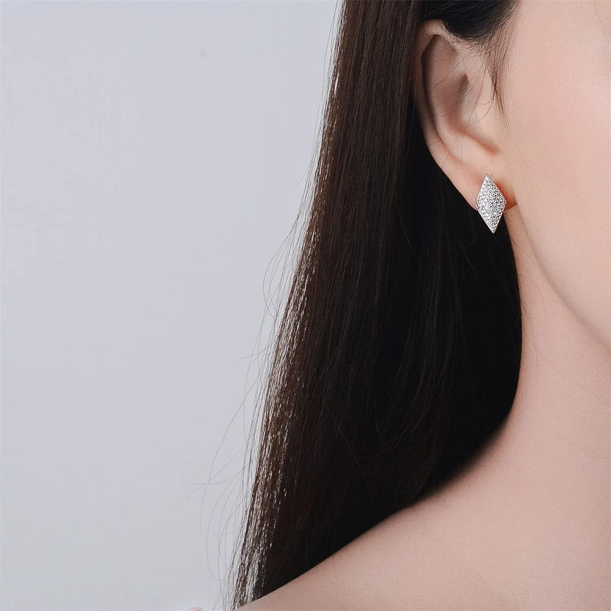 Cubic Zirconia & Silver-Plated Pavé Rhombus Stud Earrings