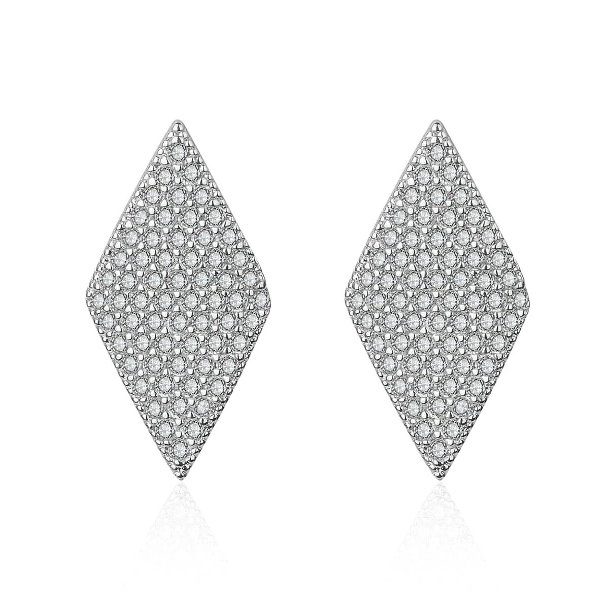 Cubic Zirconia & Silver-Plated Pavé Rhombus Stud Earrings