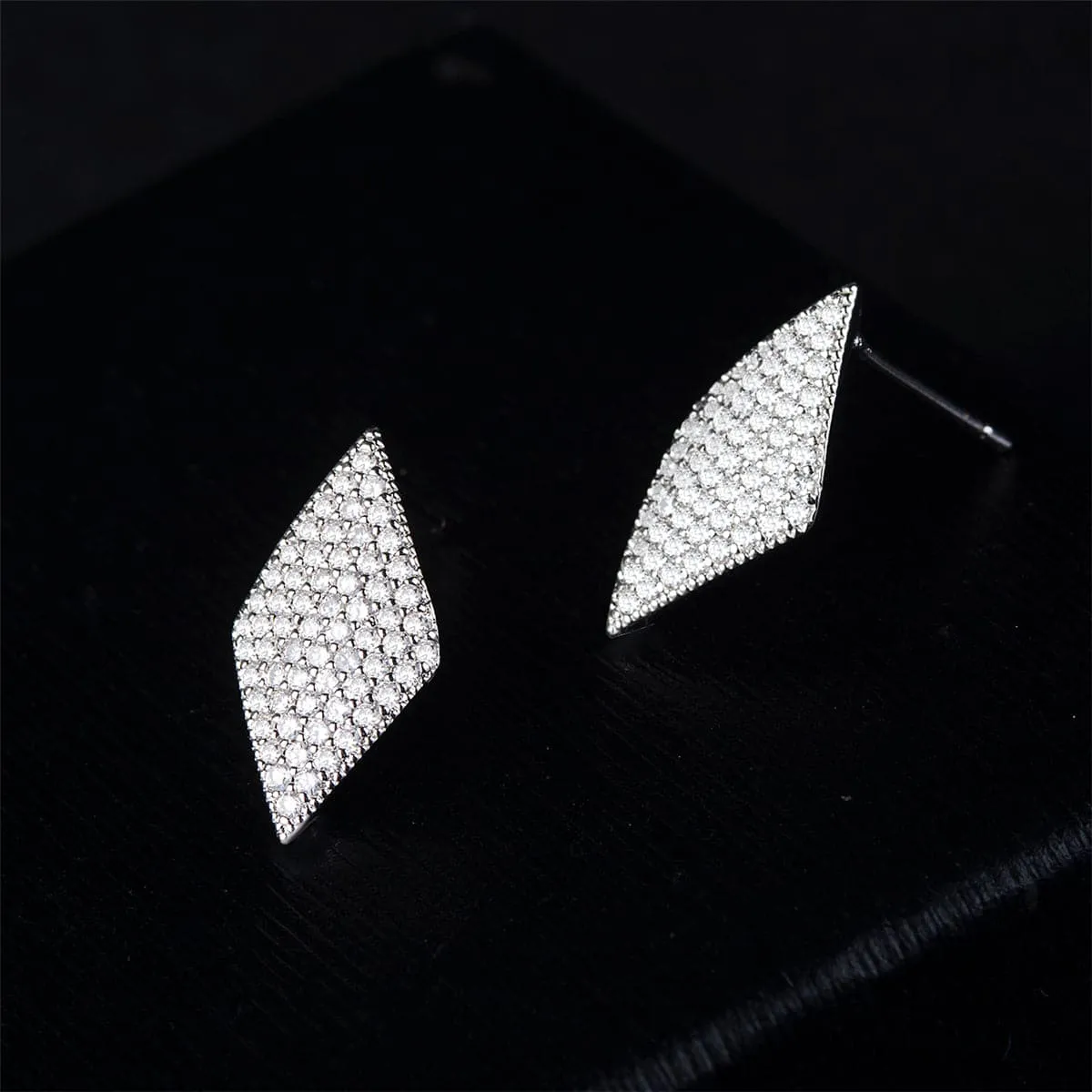 Cubic Zirconia & Silver-Plated Pavé Rhombus Stud Earrings