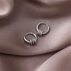 Cubic Zirconia & Silver-Plated Pavé Triple Ring Huggie Earrings