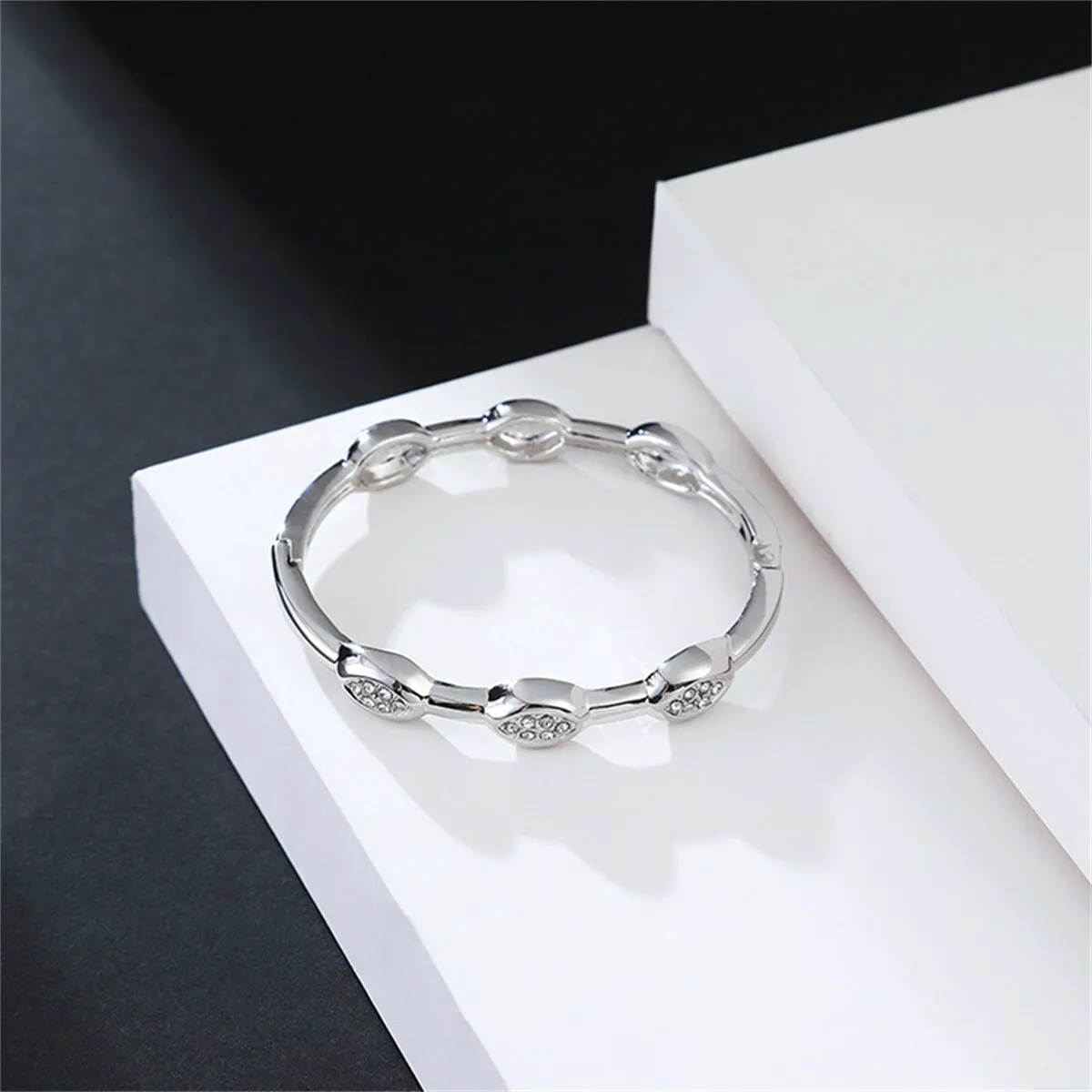 Cubic Zirconia & Silver-Plated Pear Bangle