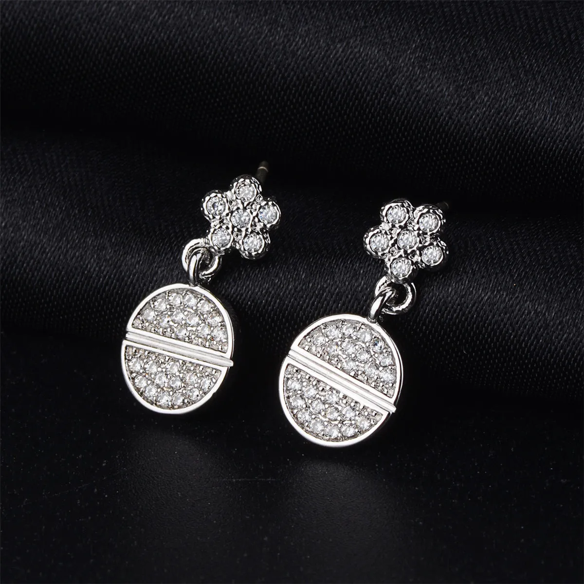 Cubic Zirconia & Silver-Plated Plum Blossom Drop Earrings
