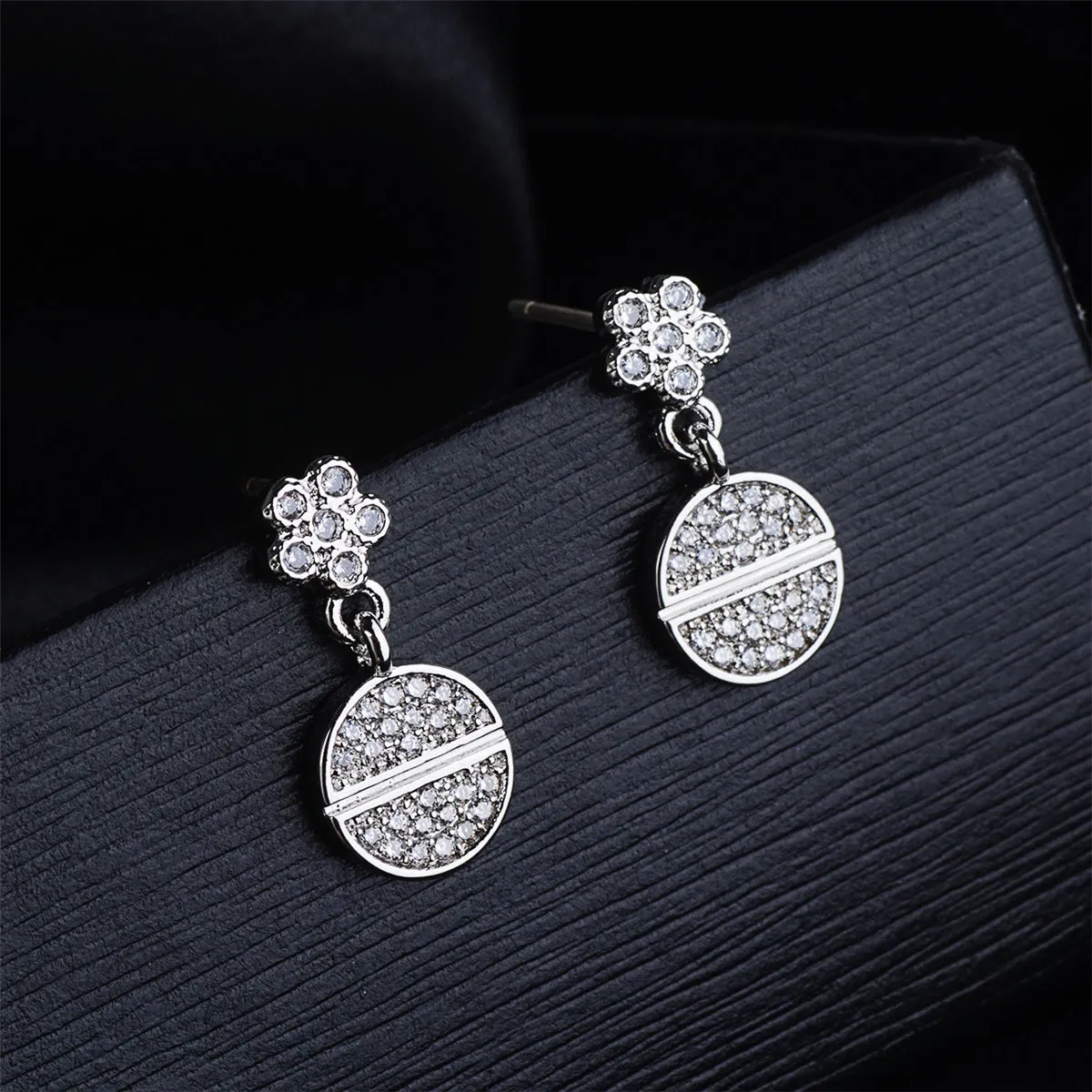 Cubic Zirconia & Silver-Plated Plum Blossom Drop Earrings