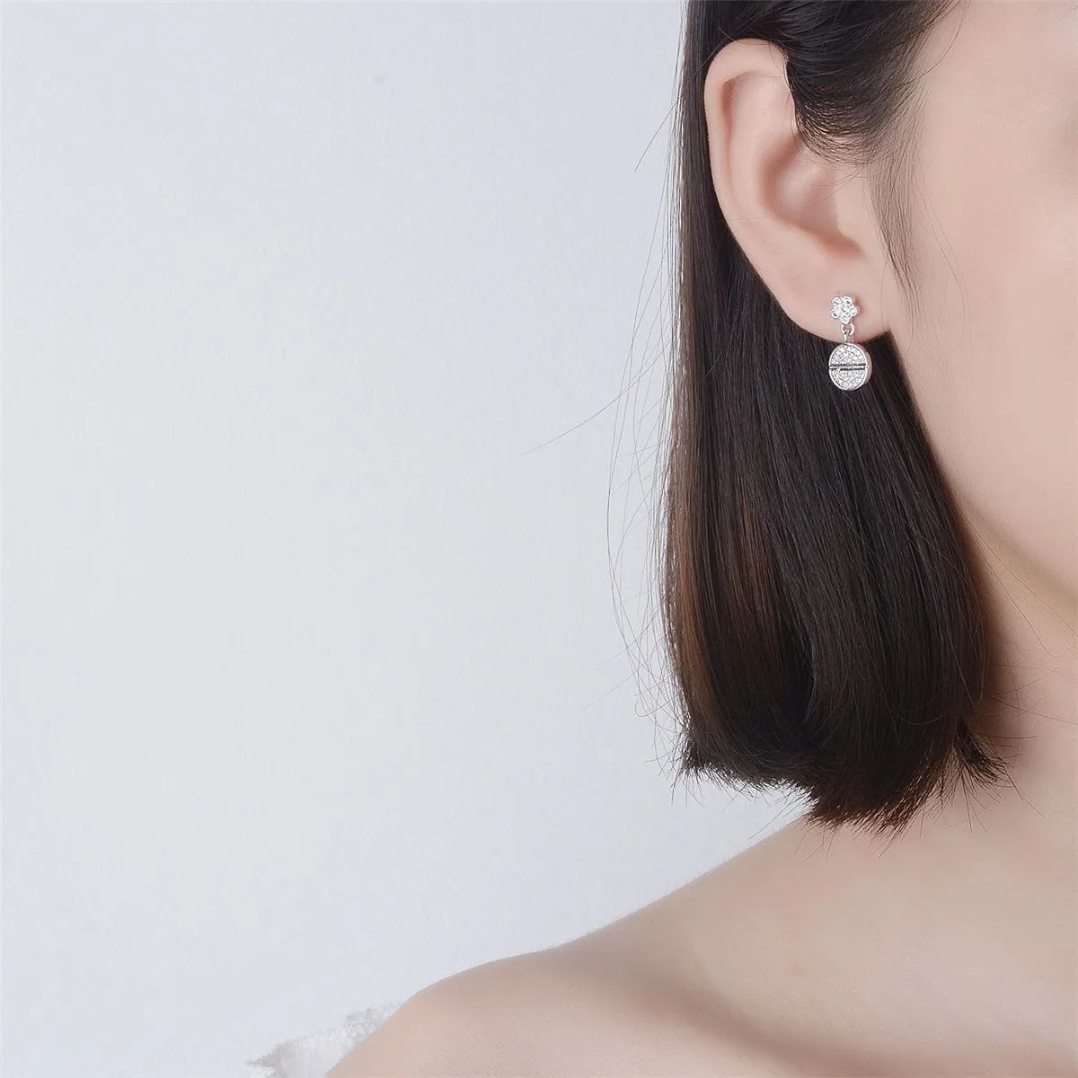 Cubic Zirconia & Silver-Plated Plum Blossom Drop Earrings