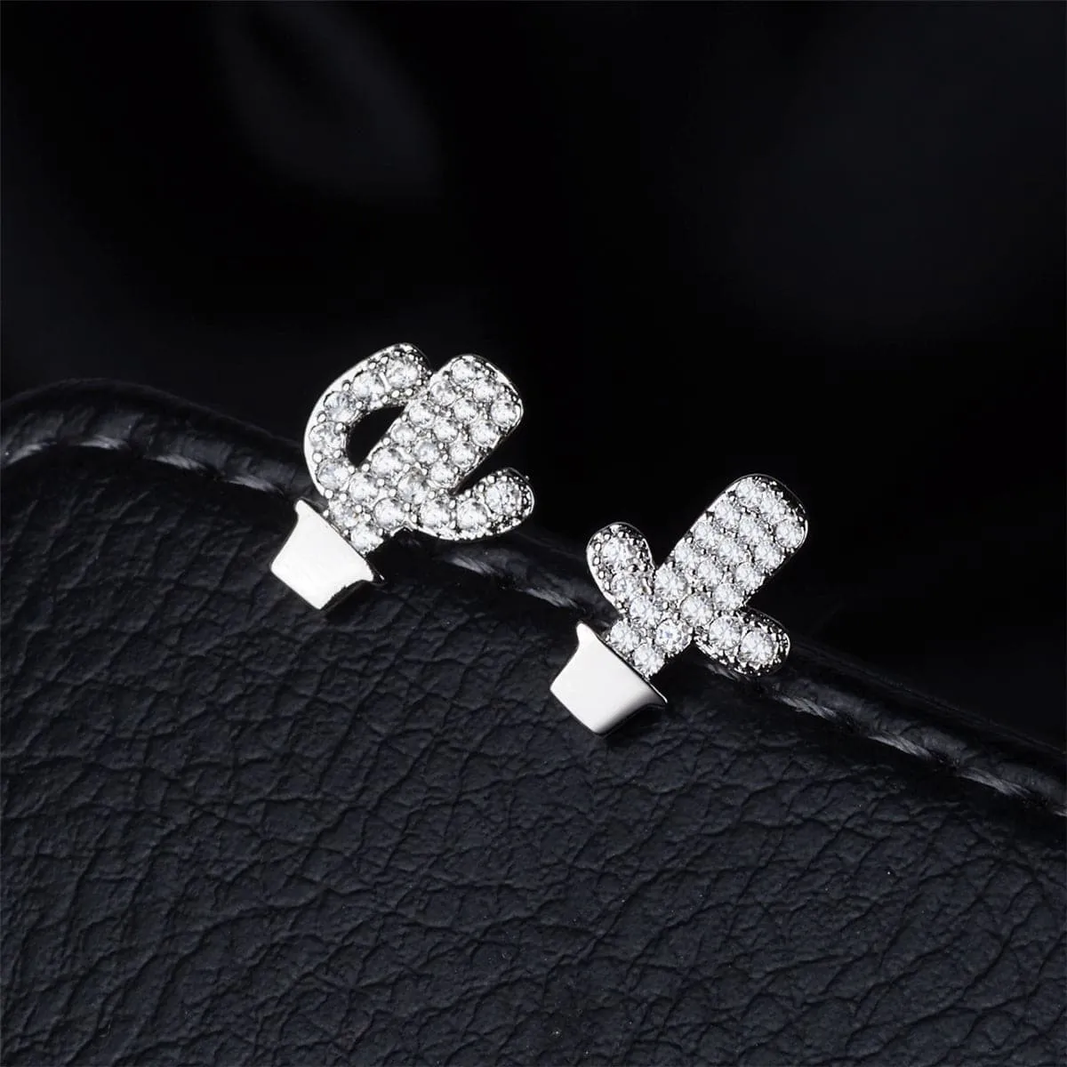 Cubic Zirconia & Silver-Plated Potted Cactus Stud Earrings