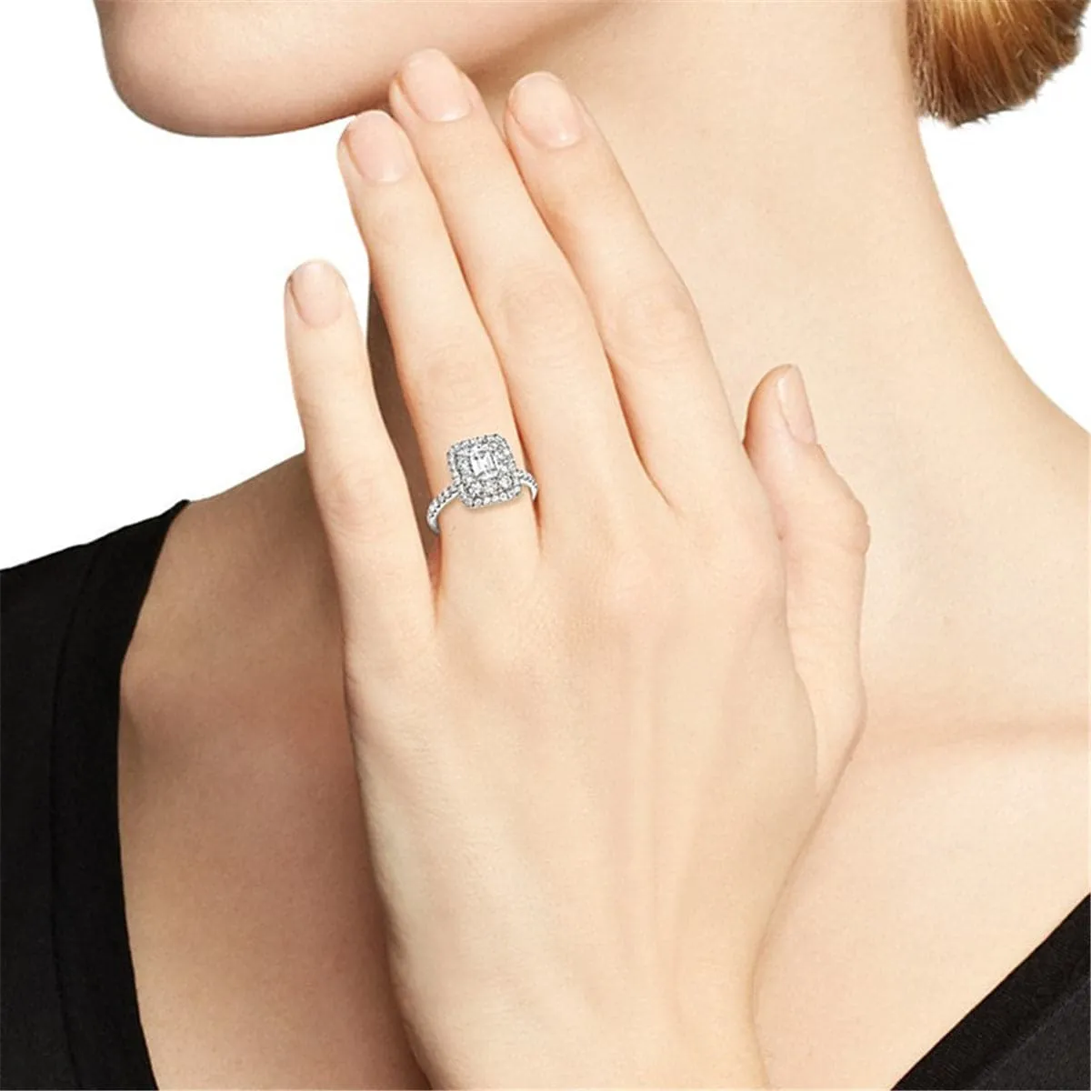 Cubic Zirconia & Silver-Plated Princess-Cut Square Halo Ring