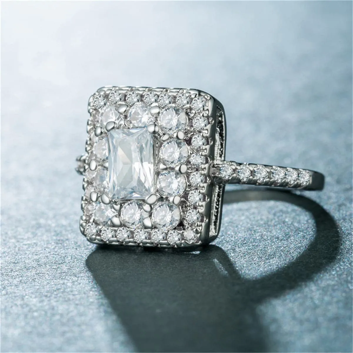 Cubic Zirconia & Silver-Plated Princess-Cut Square Halo Ring