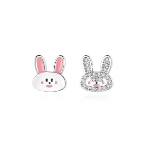 Cubic Zirconia & Silver-Plated Rabbit Stud Earrings
