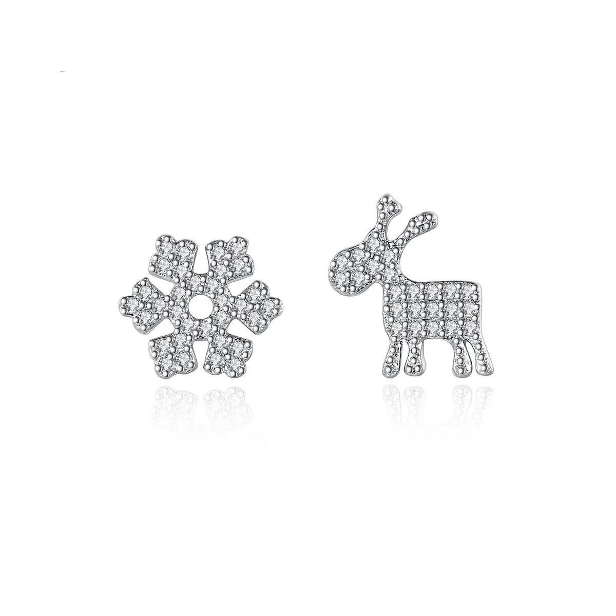 Cubic Zirconia & Silver-Plated Reindeer Snowflake Stud Earrings