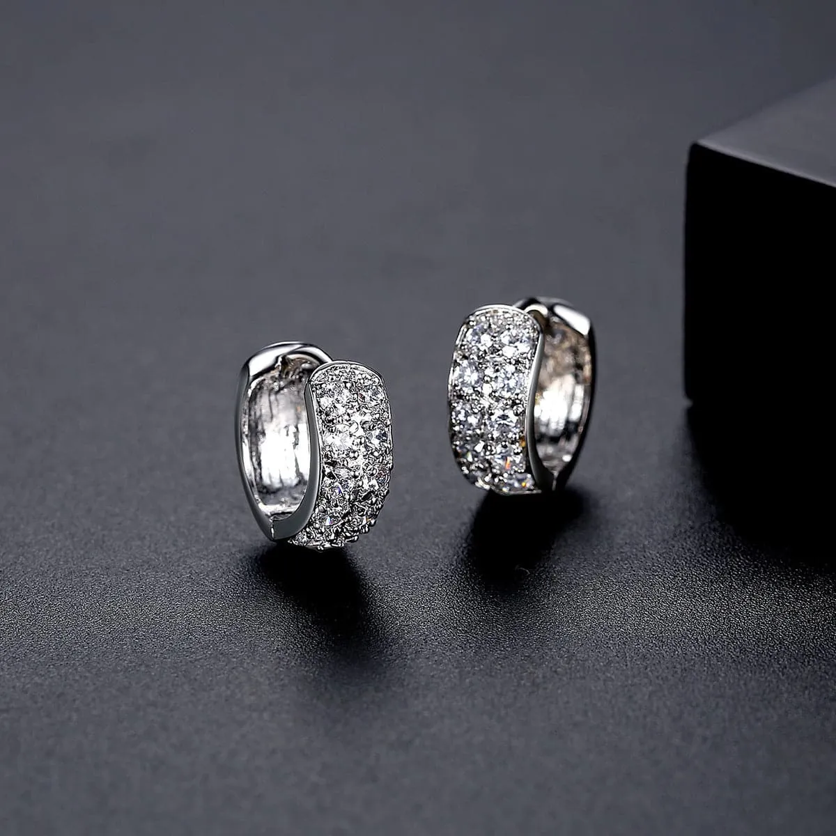 Cubic Zirconia & Silver-Plated Round Huggie Earrings
