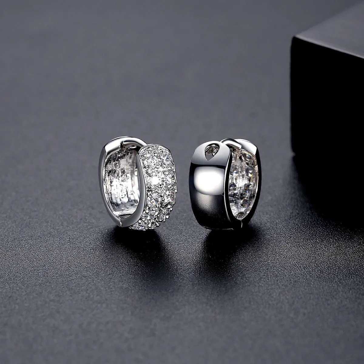 Cubic Zirconia & Silver-Plated Round Huggie Earrings