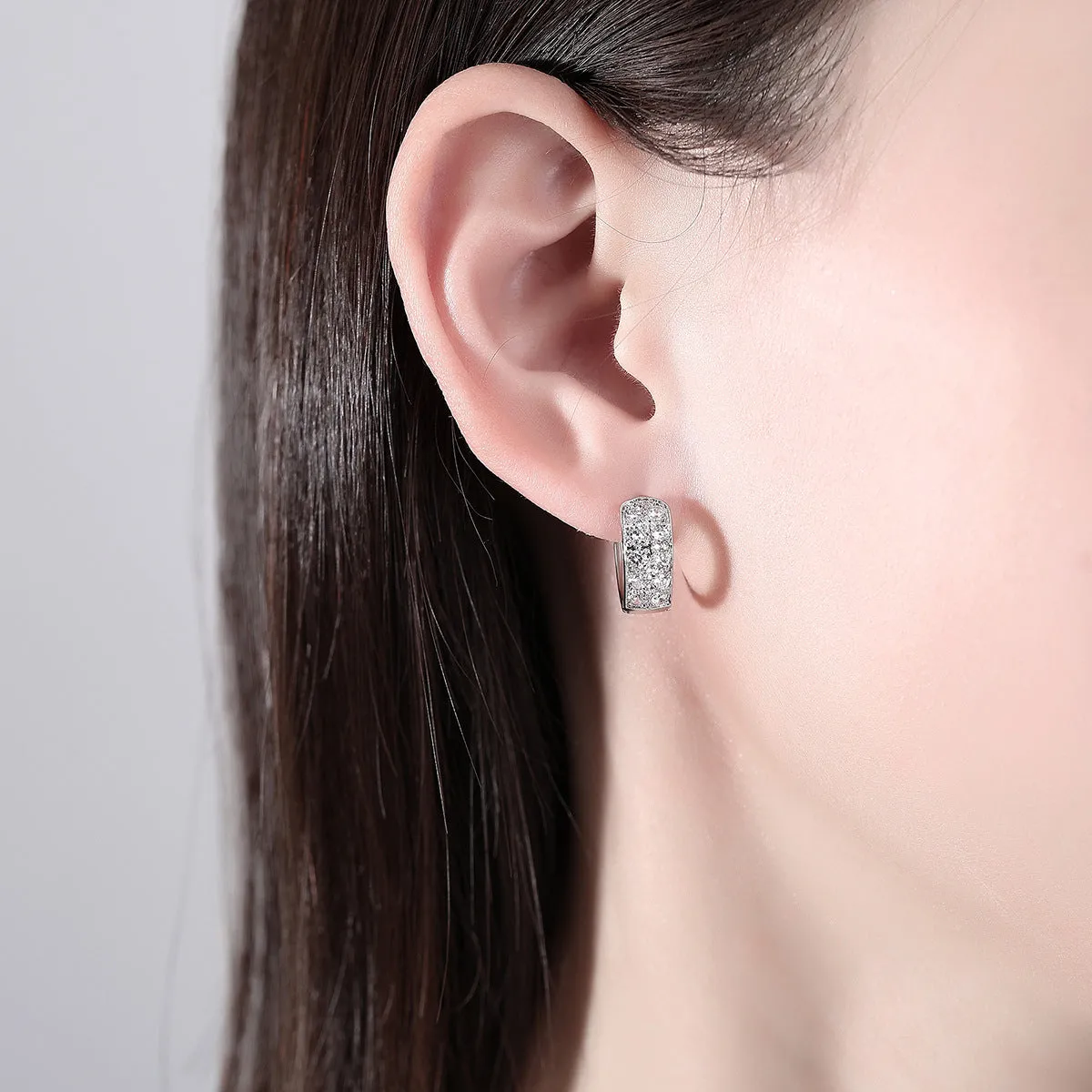 Cubic Zirconia & Silver-Plated Round Huggie Earrings