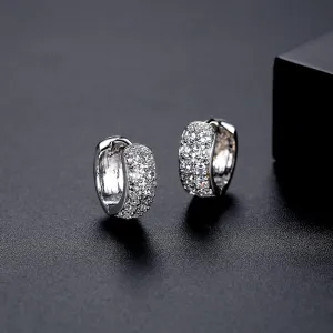 Cubic Zirconia & Silver-Plated Round Huggie Earrings