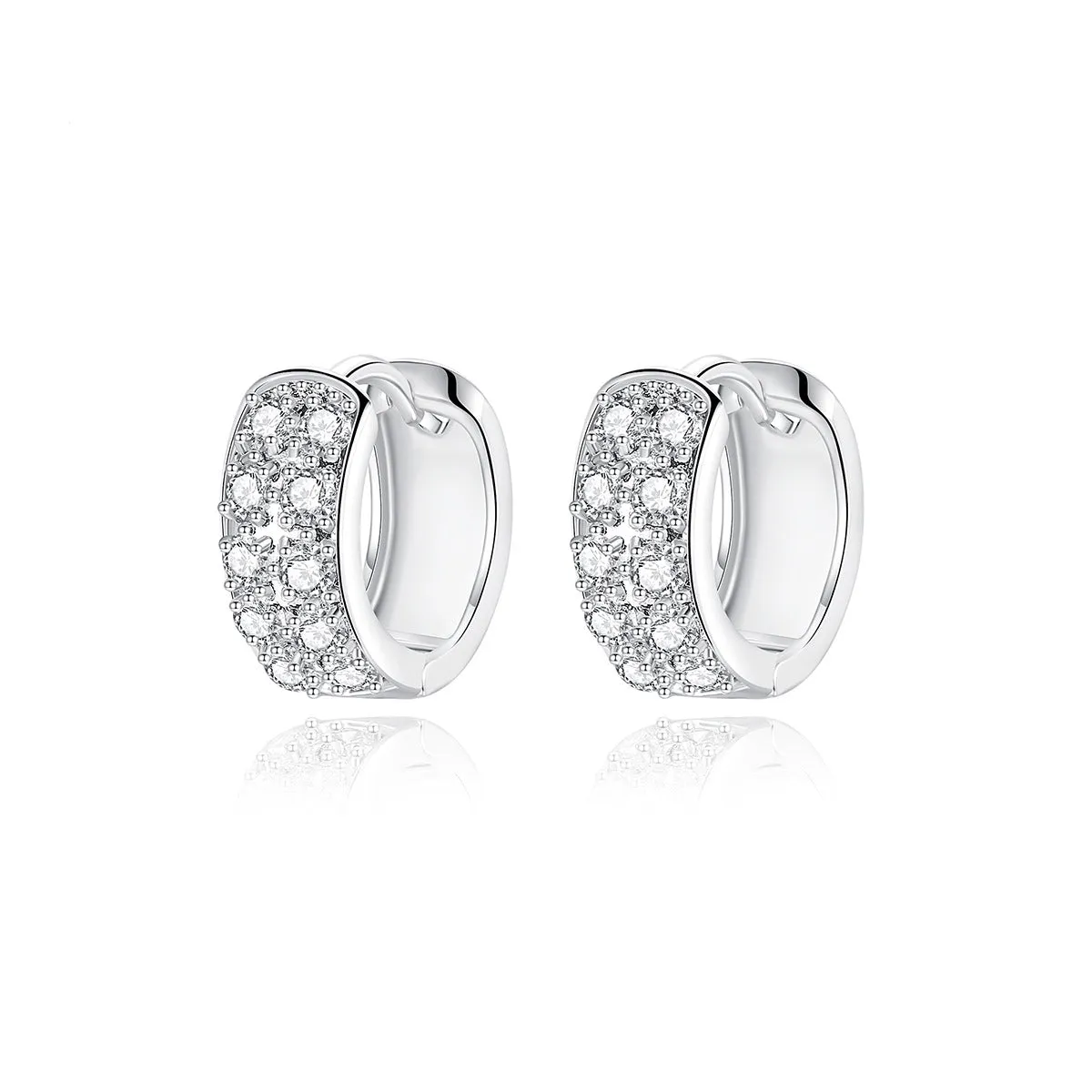 Cubic Zirconia & Silver-Plated Round Huggie Earrings