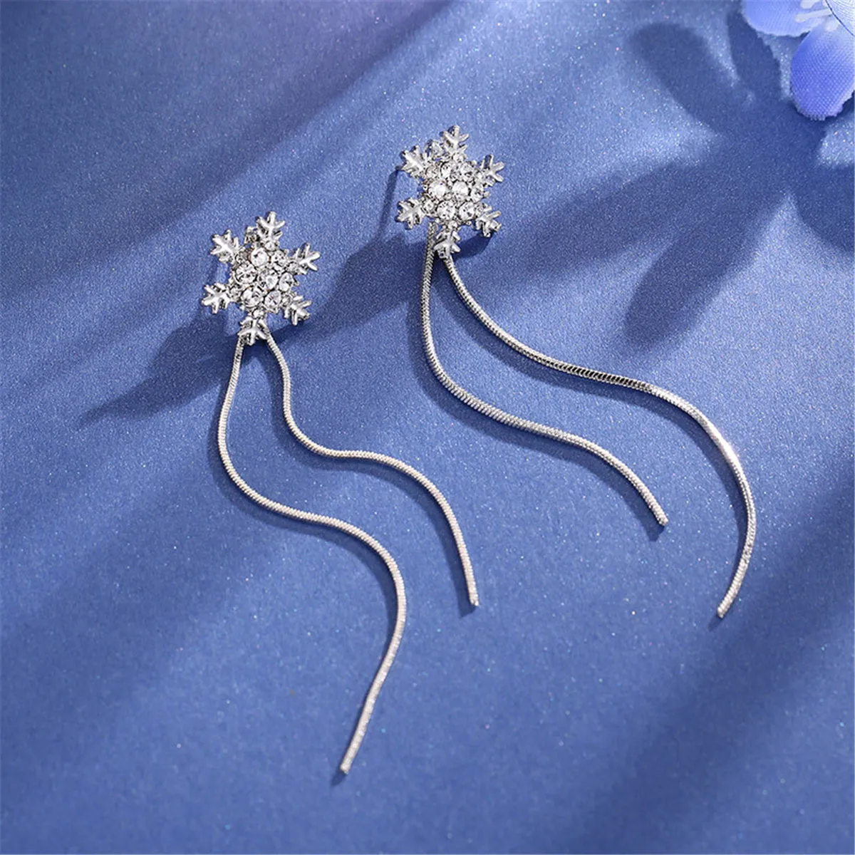 Cubic Zirconia & Silver-Plated Snowflake Tassel Drop Earrings