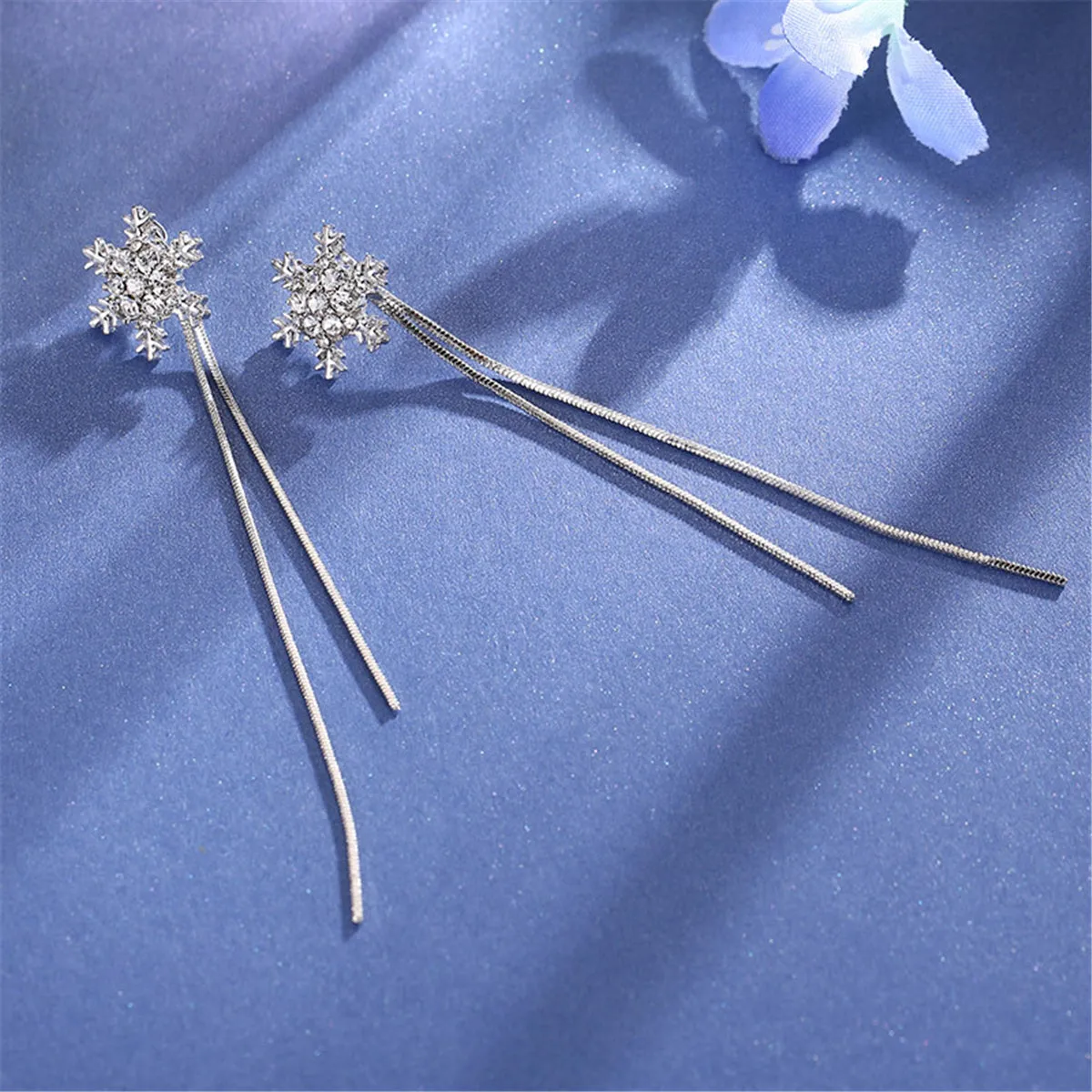 Cubic Zirconia & Silver-Plated Snowflake Tassel Drop Earrings